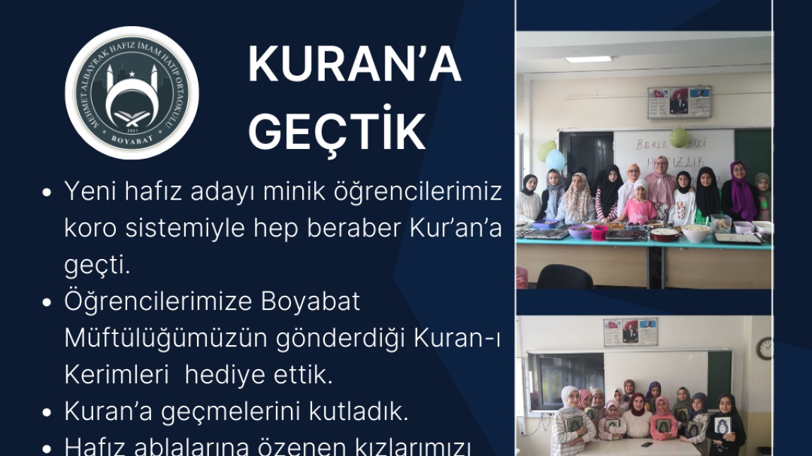 YENİ HAFIZ ADAYLARIMIZ KURAN'A GEÇTİ